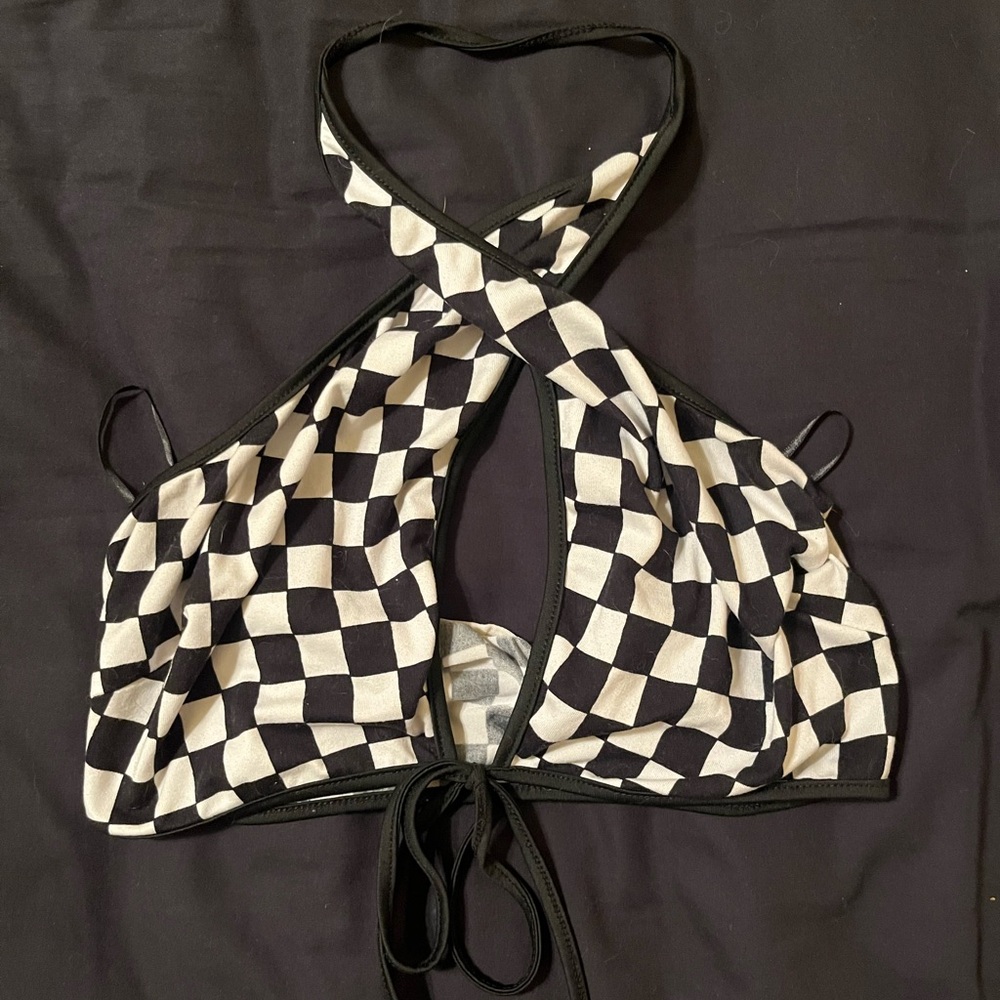 checker halter crop top